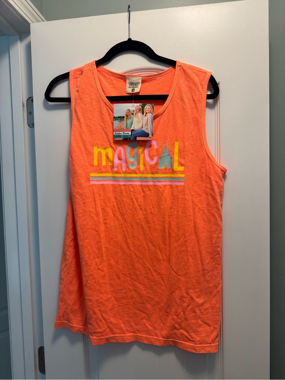 Womens Neon Orange 'Magical' Graphic Tank Top